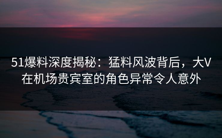 51爆料深度揭秘：猛料风波背后，大V在机场贵宾室的角色异常令人意外
