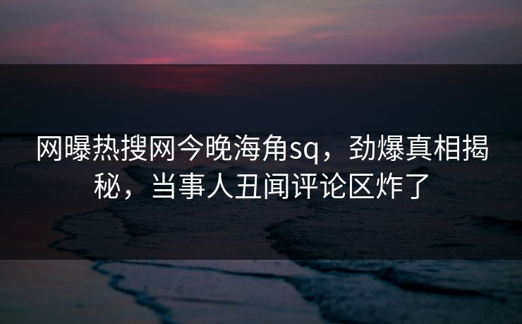 网曝热搜网今晚海角sq，劲爆真相揭秘，当事人丑闻评论区炸了